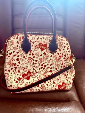 Dooney & Bourke Red and White Daisy & Donald Print Satchel